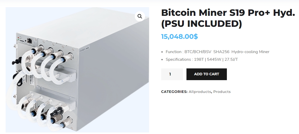 Bitcoin Miner S19 Pro+ Hyd.